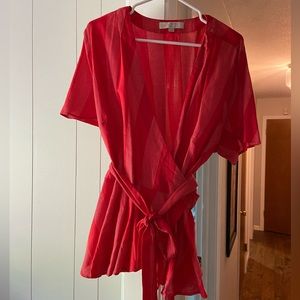 EUC Red Wrap Top from LOFT